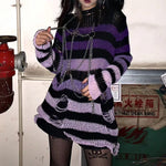 Gothic Sweater Women Knitted Striped Pullover - Alt Style Clothing