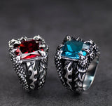 Unleash Your Inner Dragon with Gothic Blue Red Crystal Demon Dragon Claw Ring for Men