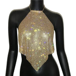 Glitter Crystal Diamonds See Through Backless Tank Top