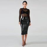 Bodycon PVC Patent Leather Back Zip PU Business Midi Skirt - Alt Style Clothing