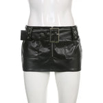 Slim PU Leather Mini Skirt with Sashes – Retro Streetwear Style