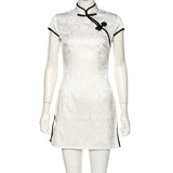 Elegant Slim Mandarin Neck Party Dress with Button Detail 