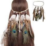 Boho Peacock Feather Adjustable Headdress - Women's Novelty Hair Band