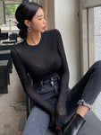 Long Sleeves High Elasticity Breathable Sexy Thin Top - Alt Style Clothing