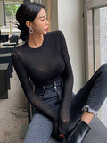 Long Sleeves High Elasticity Breathable Sexy Thin Top