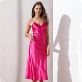 Satin Nightgown Long Slip Silk V Neck Sleepwear - Alt Style Clothing