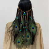 Boho Peacock Feather Adjustable Headdress - Women's Novelty Hair Band