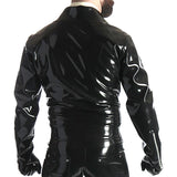 Oversized Reflective Black Faux Leather Jacket - Shiny Gothic Style