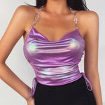 Purple Sleeveless PU Leather Crop Top for Clubwear