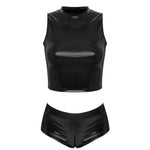 High Waist Faux Leather Shorts Elastic Push up PU Hot Pants With Crop Top - Alt Style Clothing