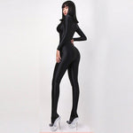 Satin Long Sleeve Bodysuit Full Length One-piece - Alt Style Clothing