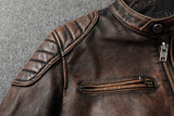 Edgy Motorcycle Jacket in Genuine Leather with Stand Collar