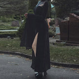 Long Dress High Waist Flared Sleeve Lace Cutout Gothic Maxi Dress
