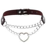 Gothic Leather Heart Collar Choker with Metal Chain - Punk Style