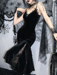 Dark Lace Patchwork Gothic Mermaid Dress – Elegant Gothic Evening Wear