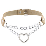 Gothic Leather Heart Collar Choker with Metal Chain - Punk Style