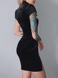 Goth Chinese Style Skinny Mini Dress - Velvet Sheath Slim Fit