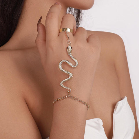 Link Chain Bracelet Connected Finger Ring