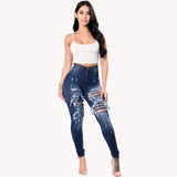 High-Waisted Ripped Skinny Jeans – Light Blue Stretch Denim Pencil Pants