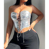 Shiny Corset Bustier PU Leather Crown Girdle  - Alt Style Clothing