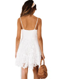 Lace Slip Spaghetti Strap Mini Dress with V-Neck – Elegant Bohemian Summer Style