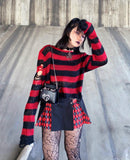 Gothic Sweater Women Knitted Striped Pullover - Alt Style Clothing