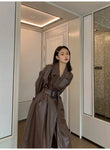Oversized Leather Trench Coat with Long Sleeves for Women