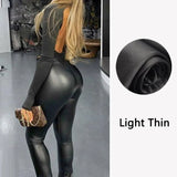 High-Waist Black PU Leather Hip-Lifting Leggings – Perfect for Nightclub and Casual Style