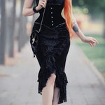 Goth Dark Vintage Ruffle Mermaid Midi Skirt - Gothic Grunge Elegance