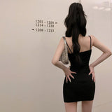 Sexy Club Hollow Out Chain Halter Neck Backless Sleeveless Black Skinny Mini Dress - Alt Style Clothing