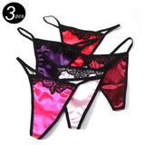 3PCS Glossy Satin Panties For Women Low Waist G String