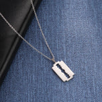 Steel Razor Blade Pendant Necklace - Punk Stainless Steel