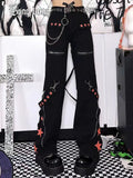 Vintage Emo Gothic Bandage Pants - Dark Academia Low-Waist Wide-Leg Jeans