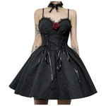 Gothic Rose Print Lace-Up A-Line Mini Dress