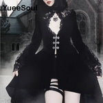 Gothic Vintage Black Dress with Batwing Sleeves and Bow Detail