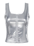 Patent Leather Tank Party Zipper U Neck Sleeveless Vest Top - Alt Style Clothing