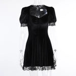 Vintage Lace Gothic Aesthetic Mini Dress with Puff Sleeves