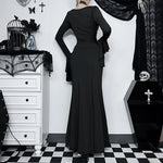 Gothic Dark Aesthetic Vintage High-Waist Trumpet Dress – Elegant Nightclub Flair