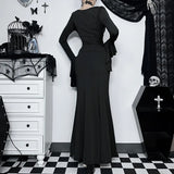 Gothic Dark Aesthetic Vintage High-Waist Trumpet Dress – Elegant Nightclub Flair