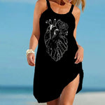 Vintage Skull Face Sleeveless Lace-Up Halter Mini Dress - Edgy and Effortless