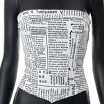 Slim Fit Vest Newspaper Letter Printing Wrap Chest Short Top - Alt Style Clothing