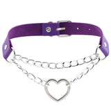 Gothic Leather Heart Collar Choker with Metal Chain - Punk Style