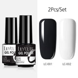 LILYCUTE 7ML 2Pcs/Set Black and White Glitter Nail Gel Polish Kit