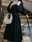 Elegant Black Gothic Midi Shirt Dress