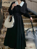 Elegant Black Gothic Midi Shirt Dress