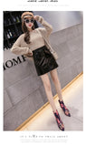 Aesthetic High Waist PU Leather Mini Skirt - A-Line Design