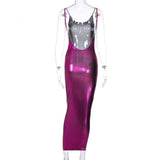 Spaghetti Strap Slim Sexy Backless Sleeveless Robe Stylish Metallic Color Night Club Dress - Alt Style Clothing