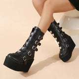 Gothic Punk Mid-Calf Platform Boots – Bold Style with Rivet Detailing