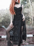 Goth Dark Split Mall Gothic Lace Sexy Bandage Midi Dress - Alt Style Clothing