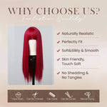 Gothic Long Straight Red Wig with Bangs – 26-Inch Synthetic Hair